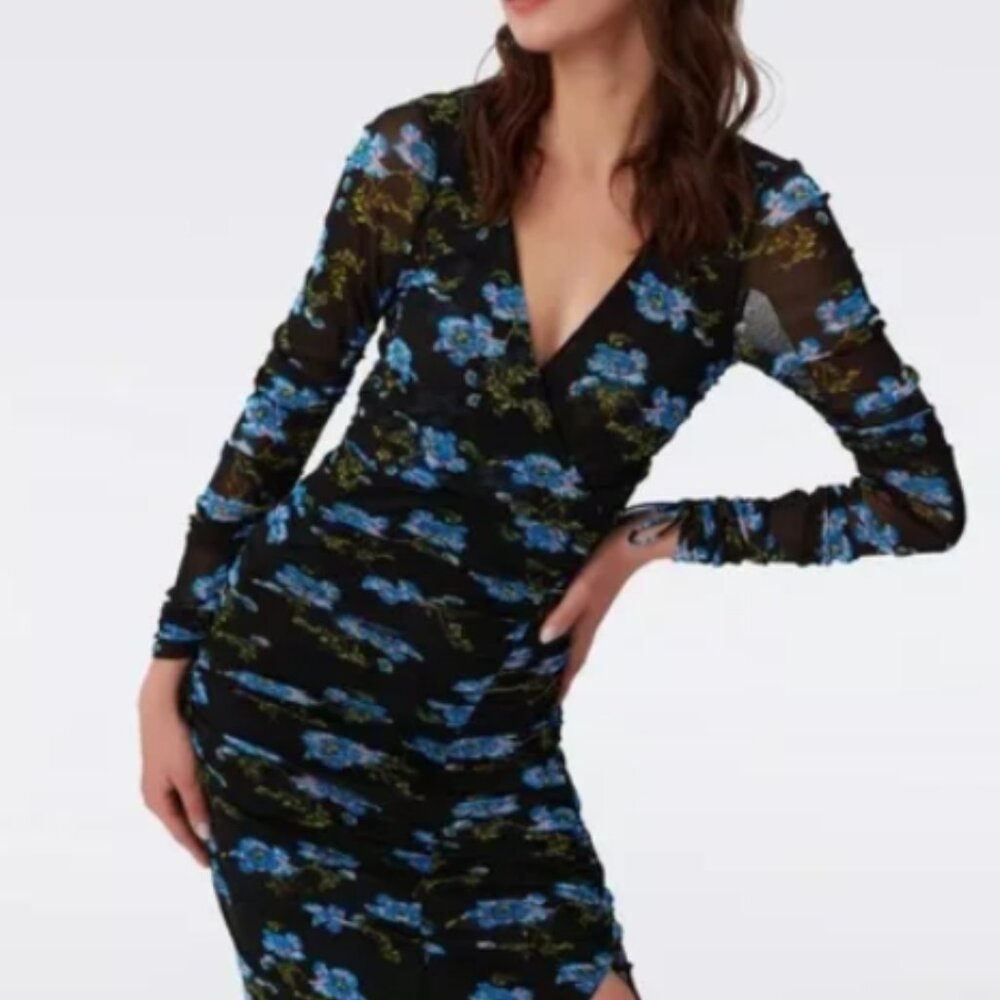 NWT DVF Diane von Furstenberg  floral-print midi dress  L